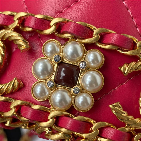 Chanel BUCKET WITH CHAINLambskin Imitation Pearls & Gold-Tone Metal Red A