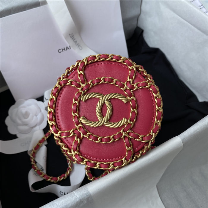 Chanel BUCKET WITH CHAINLambskin Imitation Pearls & Gold-Tone Metal Red A