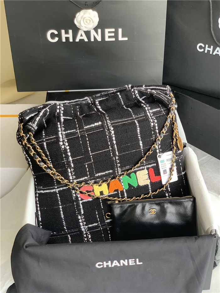 Chanel 22 LARGE HANDBAG Tweed & Gold-Tone Metal AS3262 High