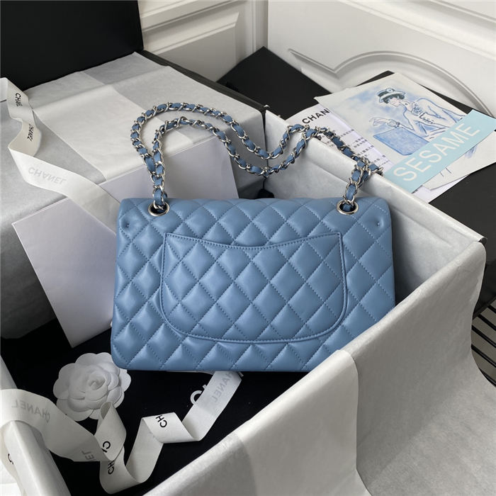 Medium CLASSIC HANDBAG Lambskin Denim Blue Silver Metal A