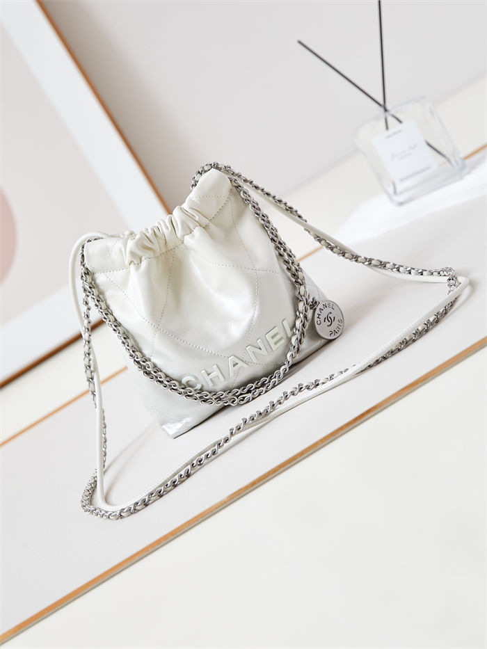 Chanel 22 MINI HANDBAG Patent Gradient Calfskin & Lacquered Metal Silver-White AS3980 High