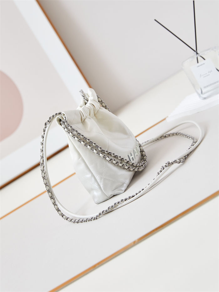 Chanel 22 MINI HANDBAG Patent Gradient Calfskin & Lacquered Metal Silver-White AS3980 High