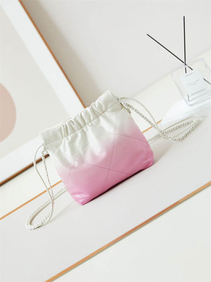 Chanel 22 MINI HANDBAG Patent Gradient Calfskin & Lacquered Metal Light Pink AS3980 High