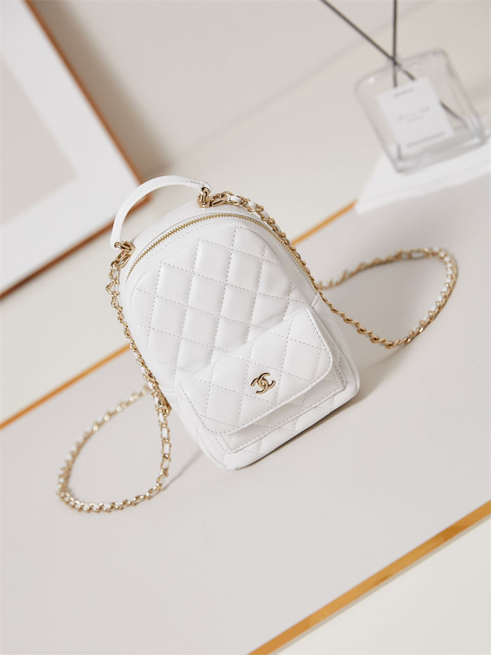 Chanel Mini Backpack Lambskin Gold-Tone Metal AP3753 White High