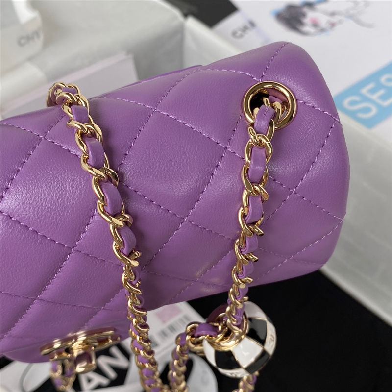 Mini FLAP BAG Lambskin Gold-Metal AS1787 Purple Football A