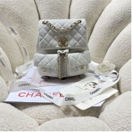 Chanel BACKPACK AS3860 Grained Shiny Calfskin & Gold-Tone Metal White A