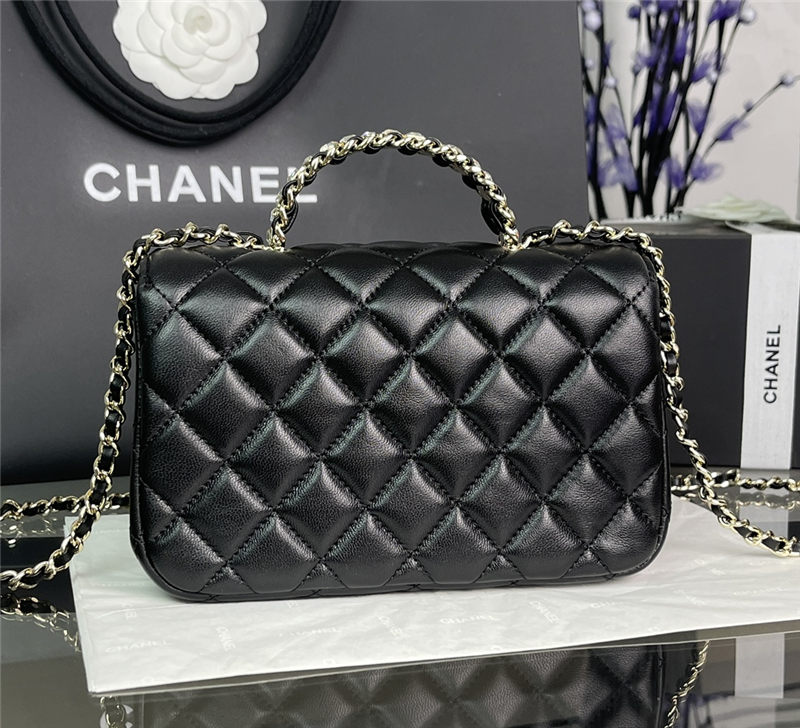 Chanel MINI FLAP BAG With Top Diamond Handle Lambskin & Gold-Tone Metal AS4140 Black High