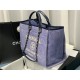 LARGE SHOPPING BAG Mixed Fibers & Silver-Tone Metal Blue High