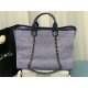 LARGE SHOPPING BAG Mixed Fibers & Silver-Tone Metal Blue High