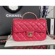 Chanel MINI FLAP BAG With Top Diamond Handle Lambskin & Gold-Tone Metal AS4140 Fuchsia High