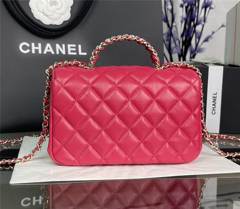 Chanel MINI FLAP BAG With Top Diamond Handle Lambskin & Gold-Tone Metal AS4140 Fuchsia High