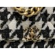 Large Chanel 19 Flap Bag Tweed Gold-Tone Houndstooth Black-White High