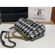 Large Chanel 19 Flap Bag Tweed Gold-Tone Houndstooth Black-White High