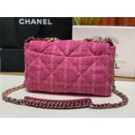 Large Chanel 19 Flap Bag Tweed Gold-Tone Houndstooth Fuchsia High