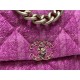 Large Chanel 19 Flap Bag Tweed Gold-Tone Houndstooth Fuchsia High