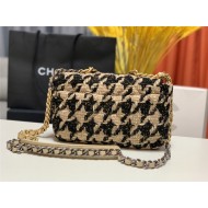 Chanel 19 Flap Bag Tweed Gold-Tone Houndstooth Black-Beige High