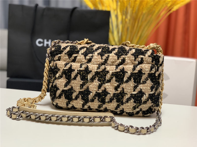 Chanel 19 Flap Bag Tweed Gold-Tone Houndstooth Black-Beige High