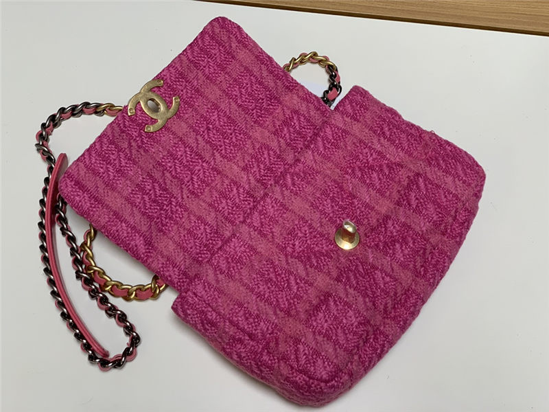 Chanel 19 Flap Bag Tweed Gold-Tone Houndstooth Fuchsia High