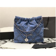 Chanel 22 MEDIUM HANDBAG Denim & Silver-Tone Metal AS3261 High