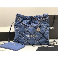 Chanel 22 MEDIUM HANDBAG Denim & Silver-Tone Metal AS3261 High