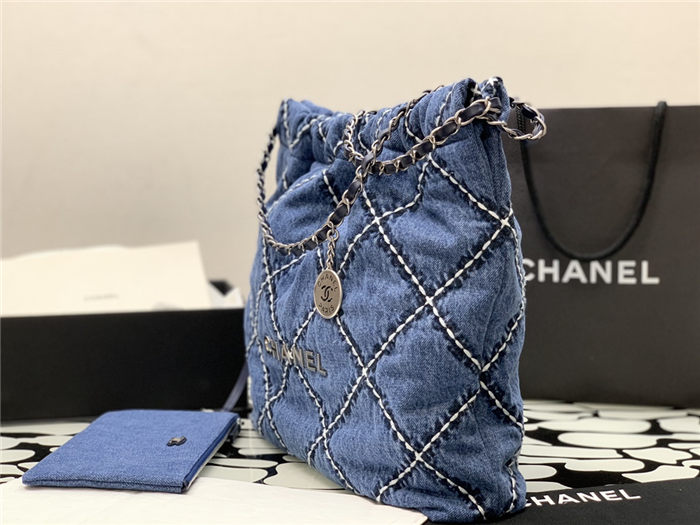 Chanel 22 MEDIUM HANDBAG Denim & Silver-Tone Metal AS3261 High