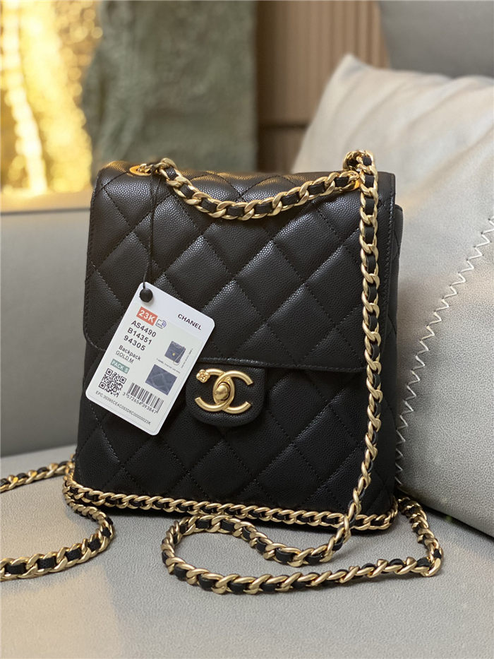 Chanel CHAIN BACKPACK Grained Calfskin & Gold-Tone Metal AS4490 Black A