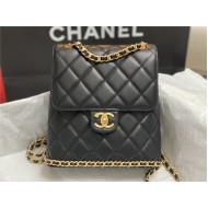 Chanel CHAIN BACKPACK Grained Calfskin & Gold-Tone Metal AS4490 Black A