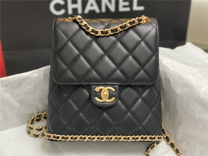 Chanel CHAIN BACKPACK Grained Calfskin & Gold-Tone Metal AS4490 Black A