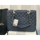 SHOPPING BAG 50995 Grained Calfskin Silver-Tone Metal Navy High