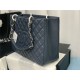 SHOPPING BAG 50995 Grained Calfskin Silver-Tone Metal Navy High