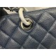 SHOPPING BAG 50995 Grained Calfskin Silver-Tone Metal Navy High