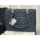 SHOPPING BAG 50995 Grained Calfskin Gold-Tone Metal Navy High