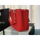 SHOPPING BAG 50995 Grained Calfskin Silver-Tone Metal Red High