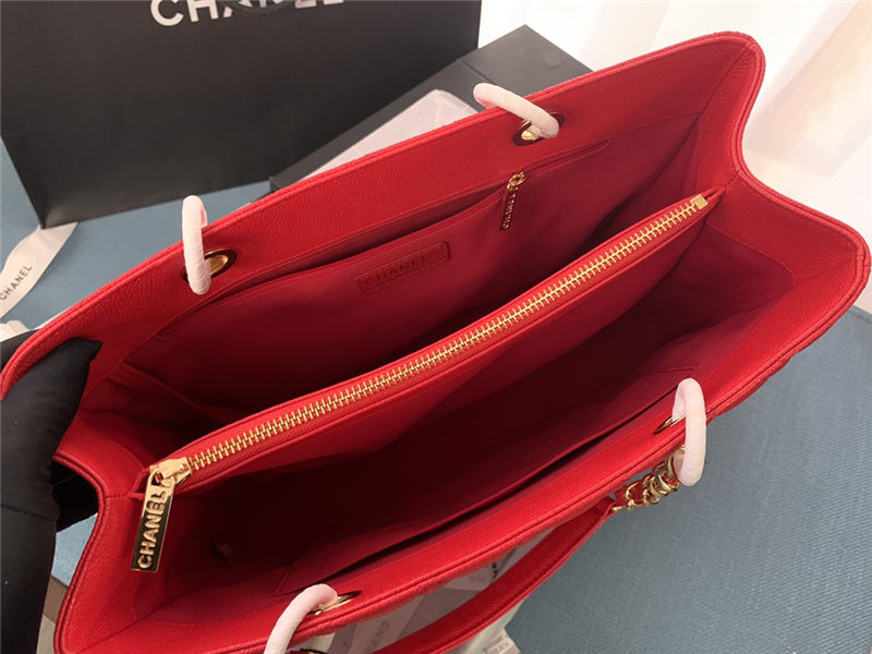 SHOPPING BAG 50995 Grained Calfskin Gold-Tone Metal Red High