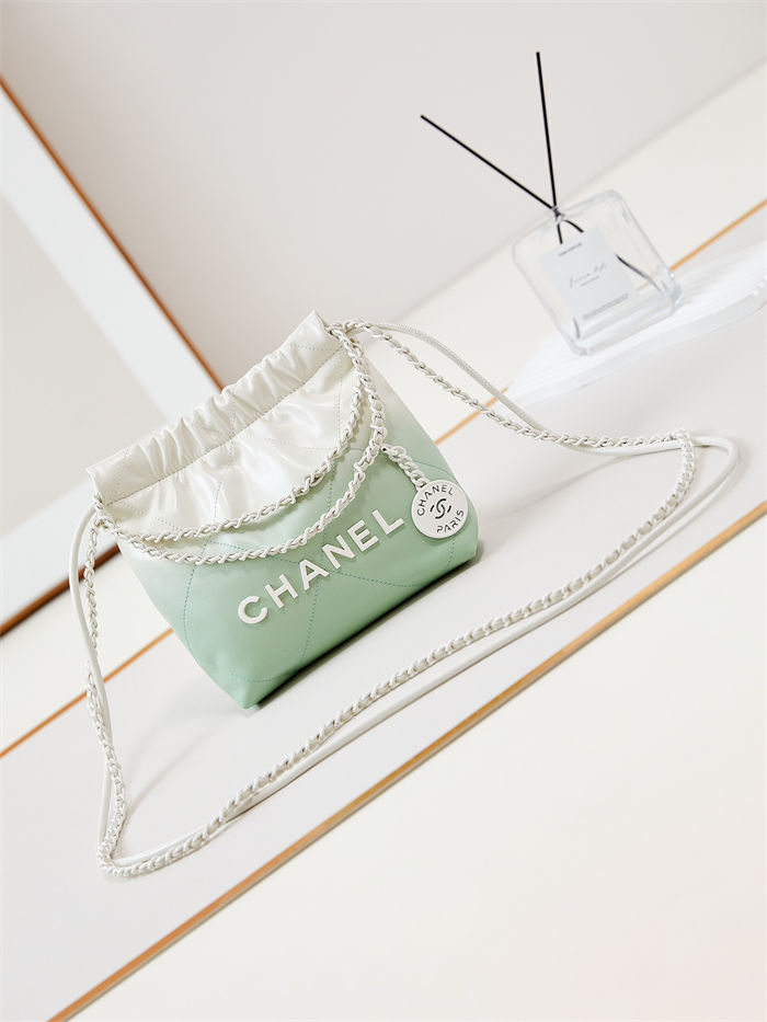 Chanel 22 MINI HANDBAG Patent Gradient Calfskin & Lacquered Metal Green AS3980 High