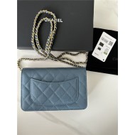 Classic Wallet on Chain AP0250 Grained Calfskin Blue Gold Metal B