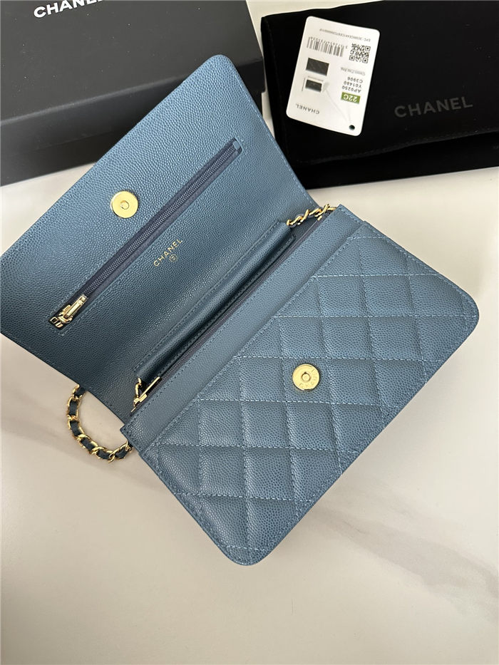 Classic Wallet on Chain AP0250 Grained Calfskin Blue Gold Metal A