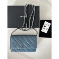 Classic Wallet on Chain AP0250 Grained Calfskin Blue Silver Metal B