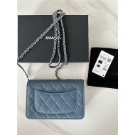 Classic Wallet on Chain AP0250 Grained Calfskin Blue Silver Metal A