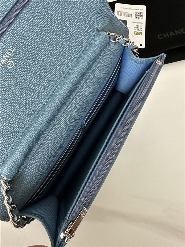 Classic Wallet on Chain AP0250 Grained Calfskin Blue Silver Metal B