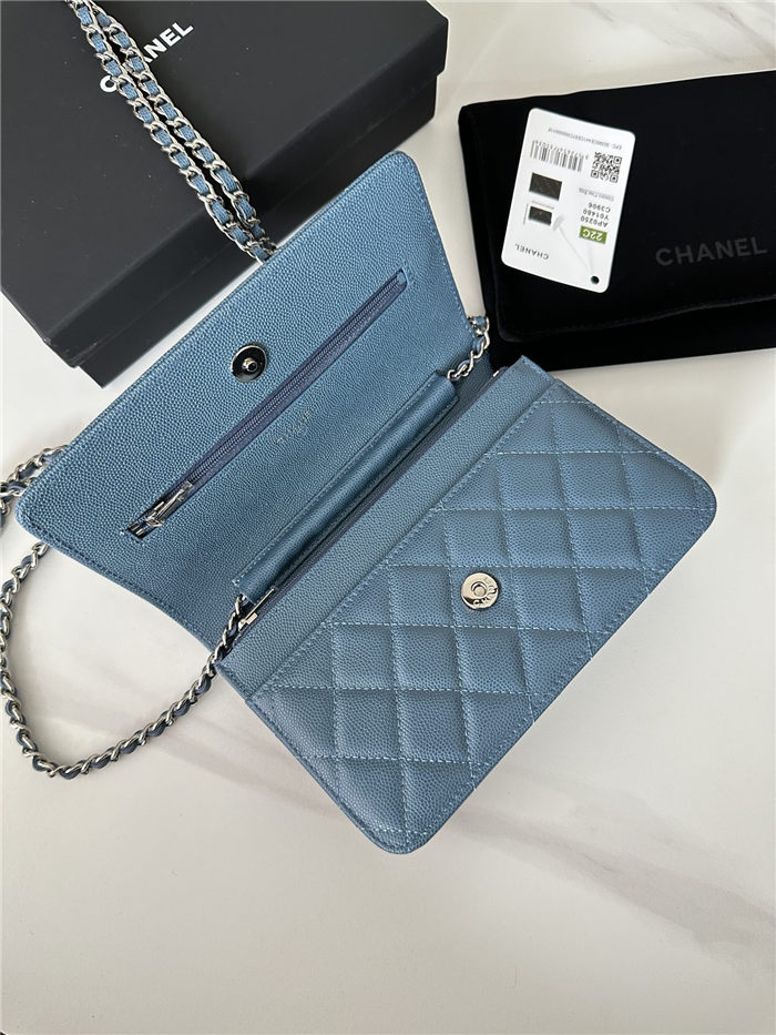 Classic Wallet on Chain AP0250 Grained Calfskin Blue Silver Metal A