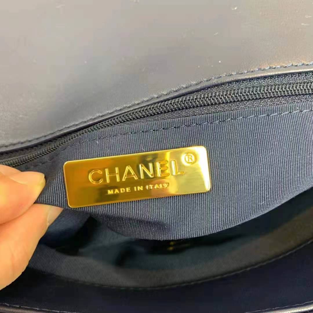 Large Chanel 19 Flap Bag Goatskin/Lambskin Navy High