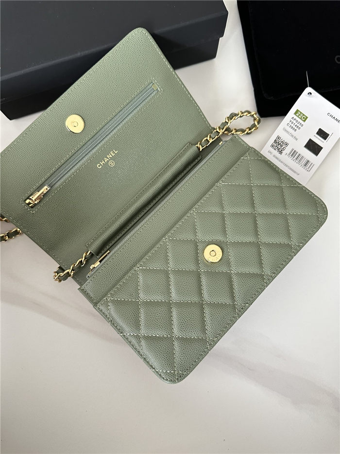 Classic Wallet on Chain AP0250 Grained Calfskin Green Gold Metal A