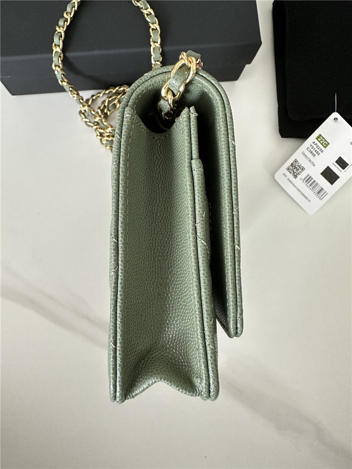 Classic Wallet on Chain AP0250 Grained Calfskin Green Gold Metal B