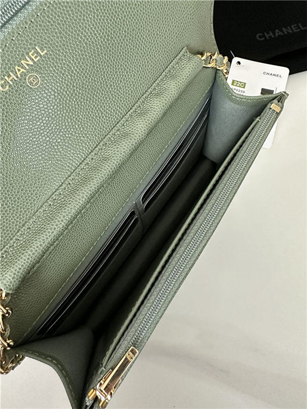 Classic Wallet on Chain AP0250 Grained Calfskin Green Gold Metal B