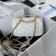 Chanel Small Flap Bag with Handle Lambskin & Gold-Tone Metal AS3451 White A