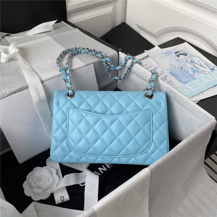 Small CLASSIC HANDBAG Lambskin Silver Metal Blue A