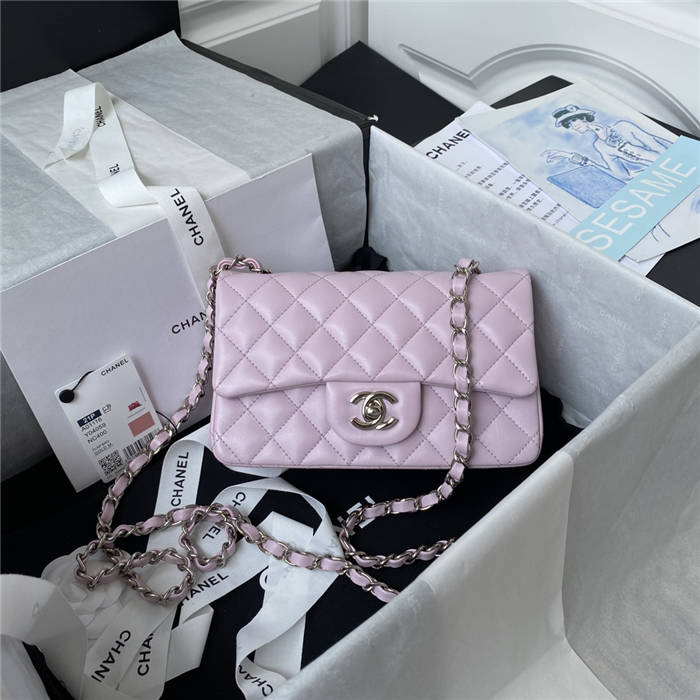 Mini CLASSIC HANDBAG Lambskin Silver Metal Lilac A