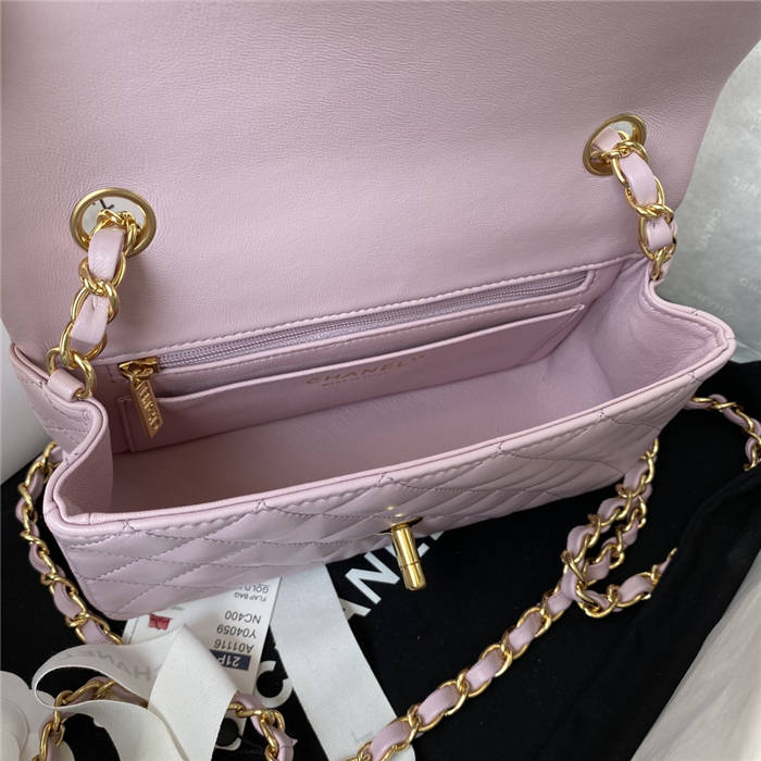 Mini CLASSIC HANDBAG Lambskin Gold Metal Lilac A