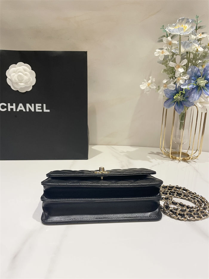 Chanel WALLET ON CHAIN AP3796 Rhinestone Lambskin & Gold-Tone Metal Black A